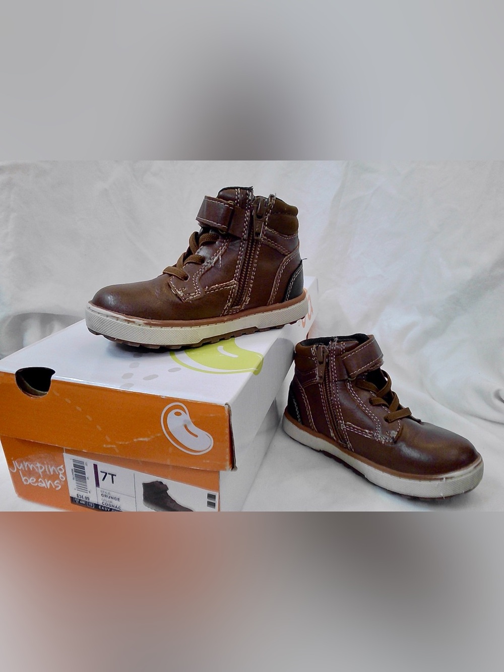 jumping beans Brown Kids High-Top Boots with Side Zipper and Strap